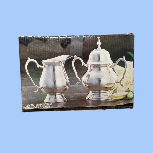 Silver-Plated Sugar & Creamer Set With Scissor Salad Tongs By International Silv - Picture 2 of 4